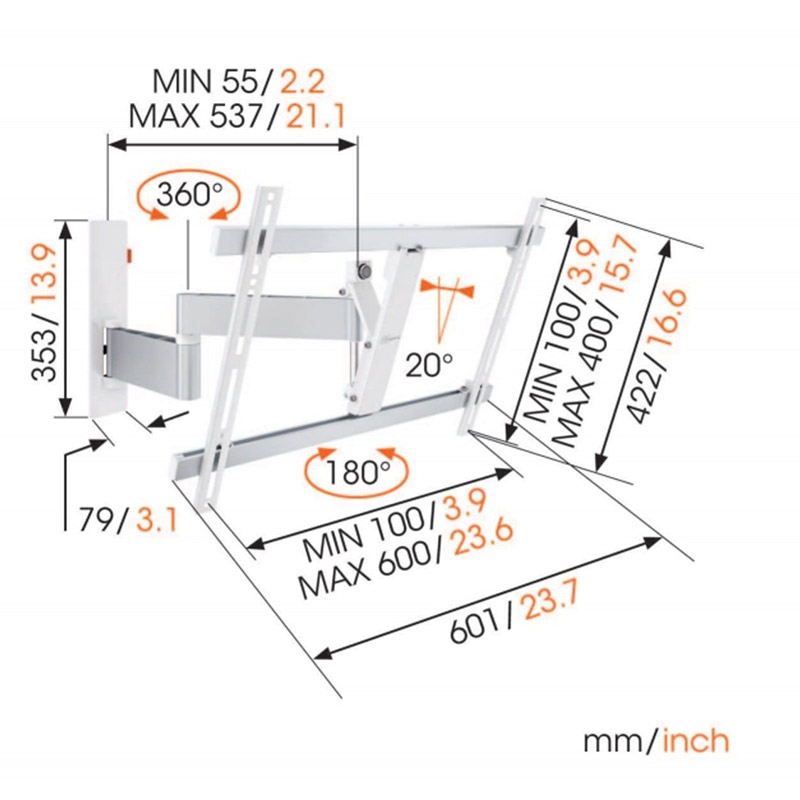 Vogel's Wall 3345 TV-Wandhalterung für 102-165 cm (40-65 Zoll) Fernseher weiß (2.Wahl)