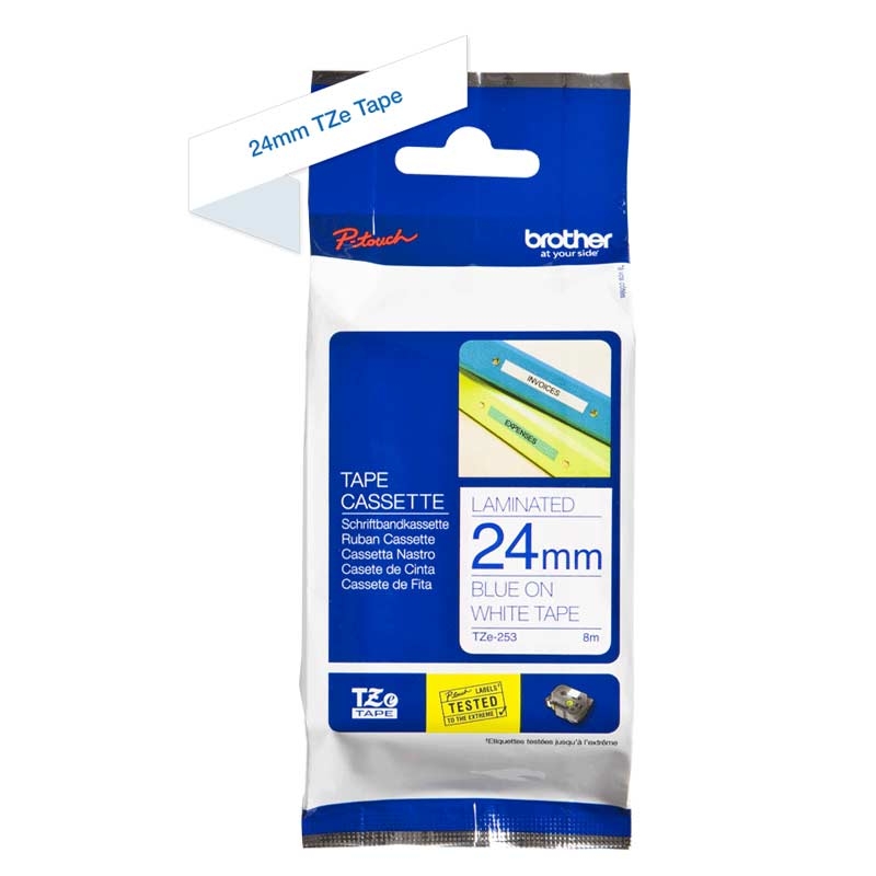 Brother TZe-253 Schriftband P-touch blau auf weiss 24mm