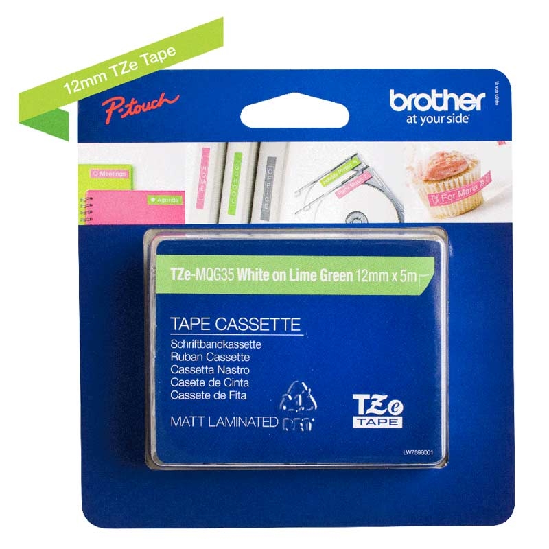 Brother TZe-MQL35 Schriftband P-touch weiß auf matt-hellgrau 12mm