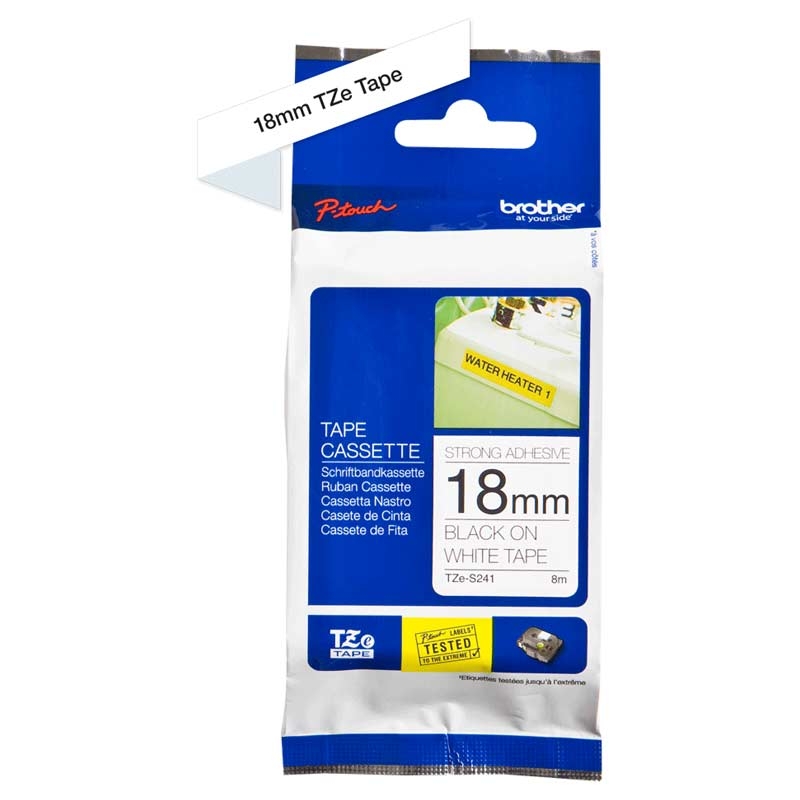 Brother TZES241 Spezialband 18mmx8m schwarz weiss extra stark klebend